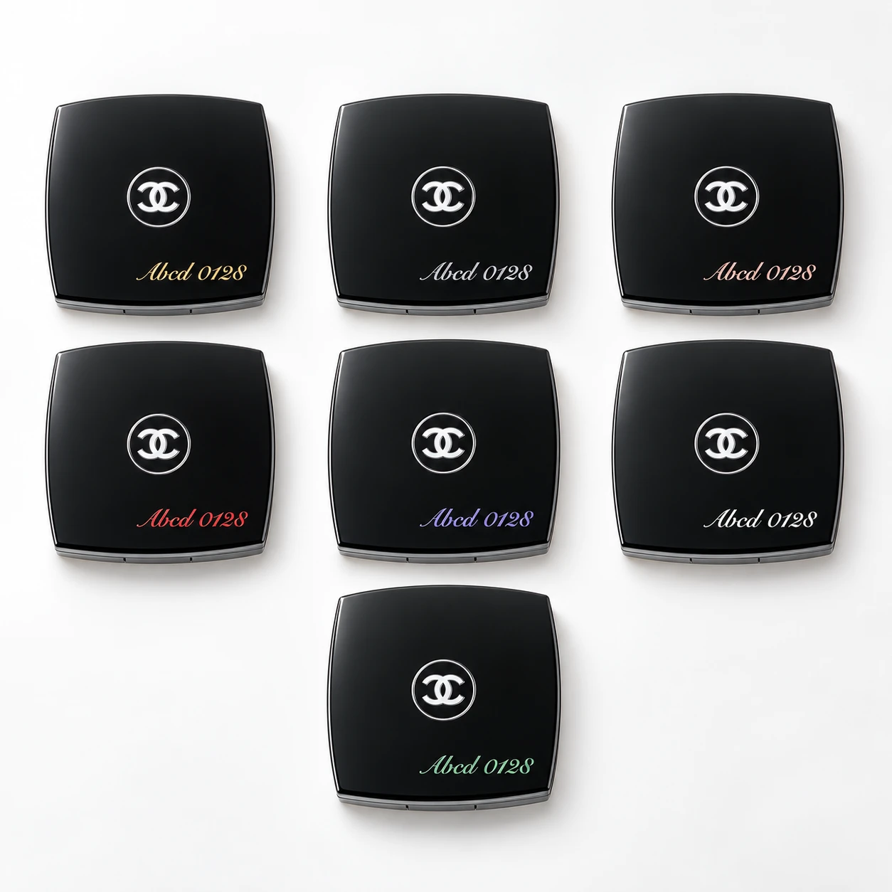 CHANELコンパクトミラーの文字カラー7色の加工イメージ