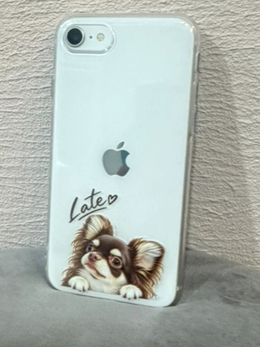 Latteの写真と名前をプリントした透明スマホケース