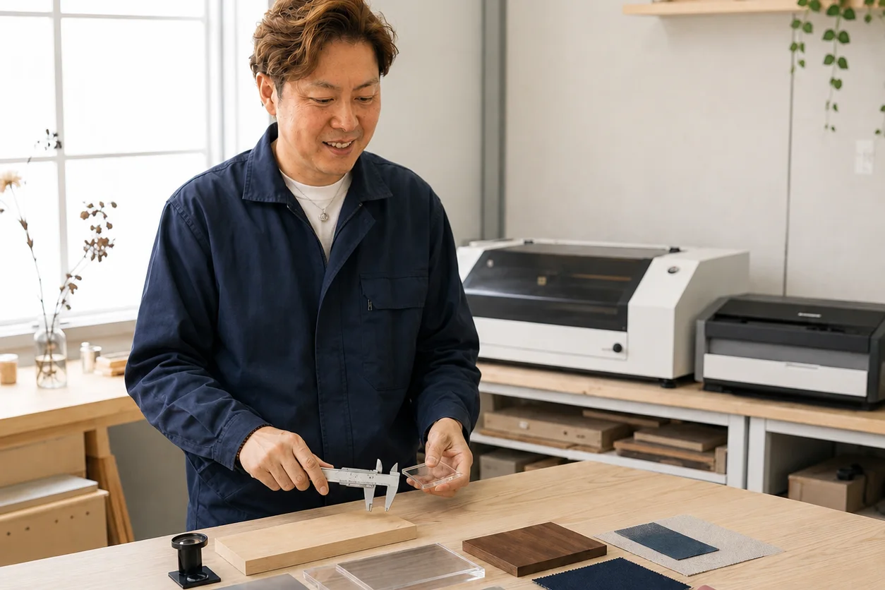 素材を見ながら加工方法を考える場面のイメージ