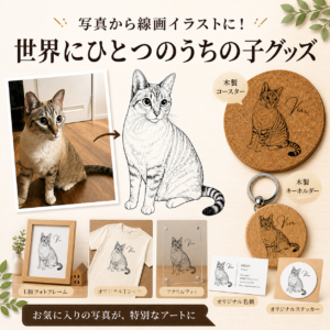 ペットの写真から線画イラストに！！　世界にひとつのうちの子グッズ
