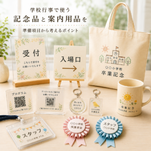 学校行事で使う記念品と案内用品