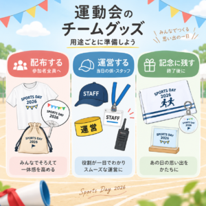 運動会の用品を配布・運営・記念に分ける