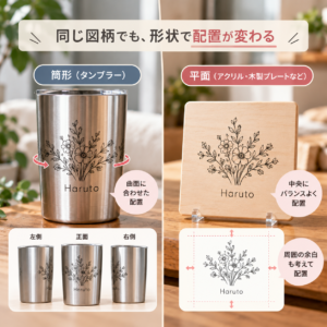 筒形と平らな品への名入れ